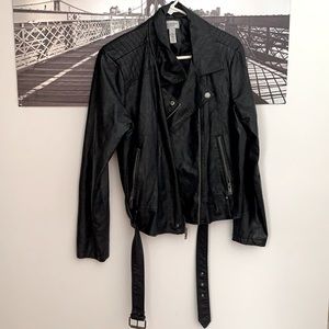 Vintage faux leather Arizona jacket with belt detail.